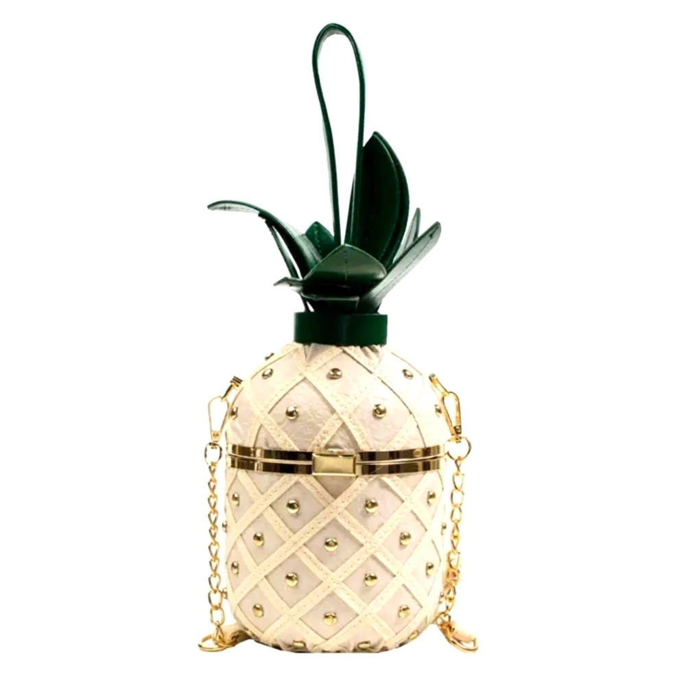 Classic Fashion Vegan Leather White Pineapple Shape Satchel Crossbody Purse